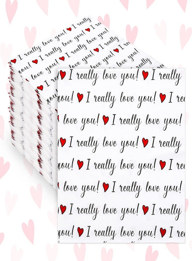 Whaline 50Pcs Valentine's Day Paper Napkins Love Heart Disposable Napkins I Really Love You Funny Luncheon Dinner Napkins For Wedding Anniversary Party Table Supplies - Image 1